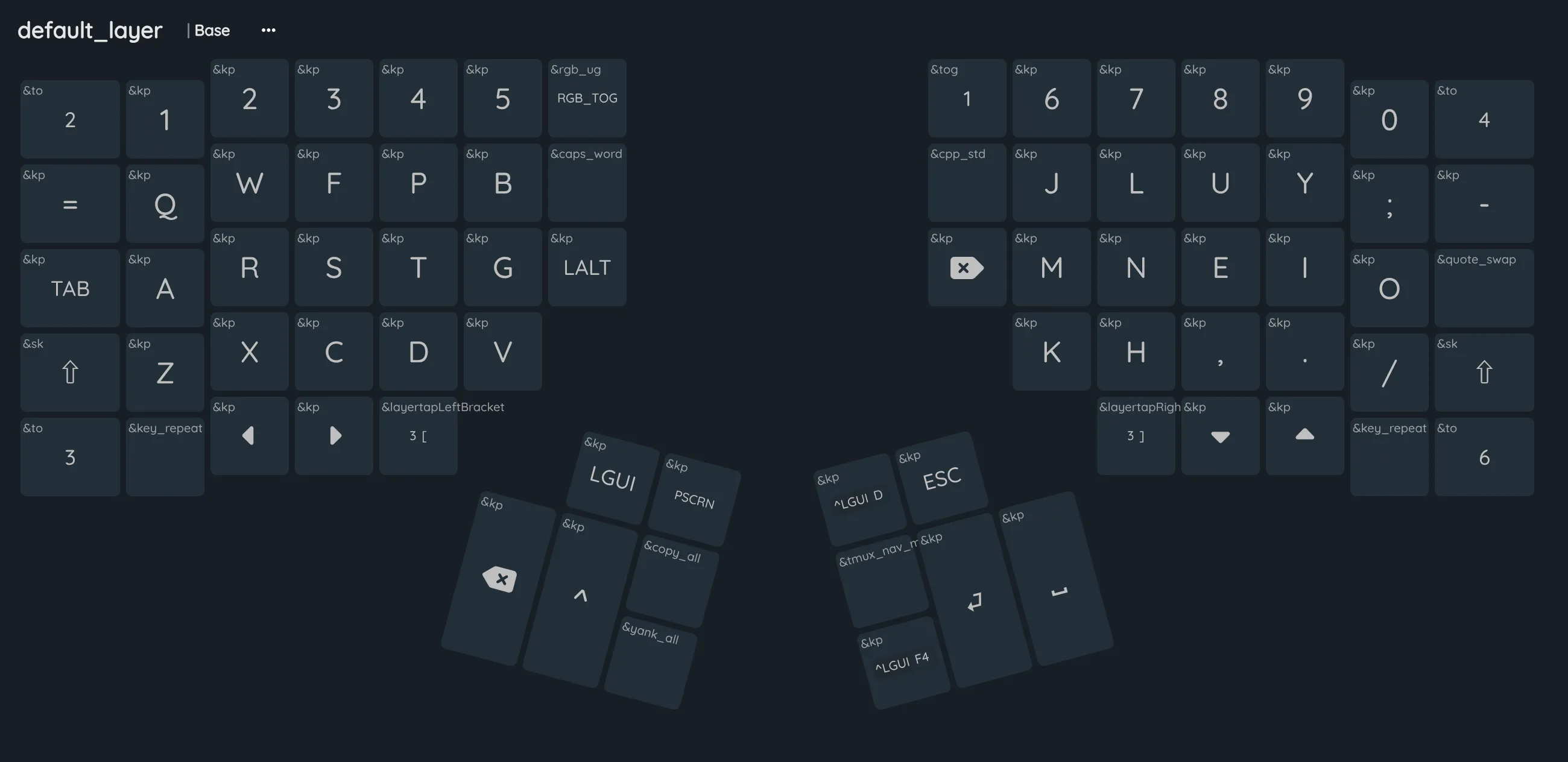 Base layer in the ZMK keymap editor