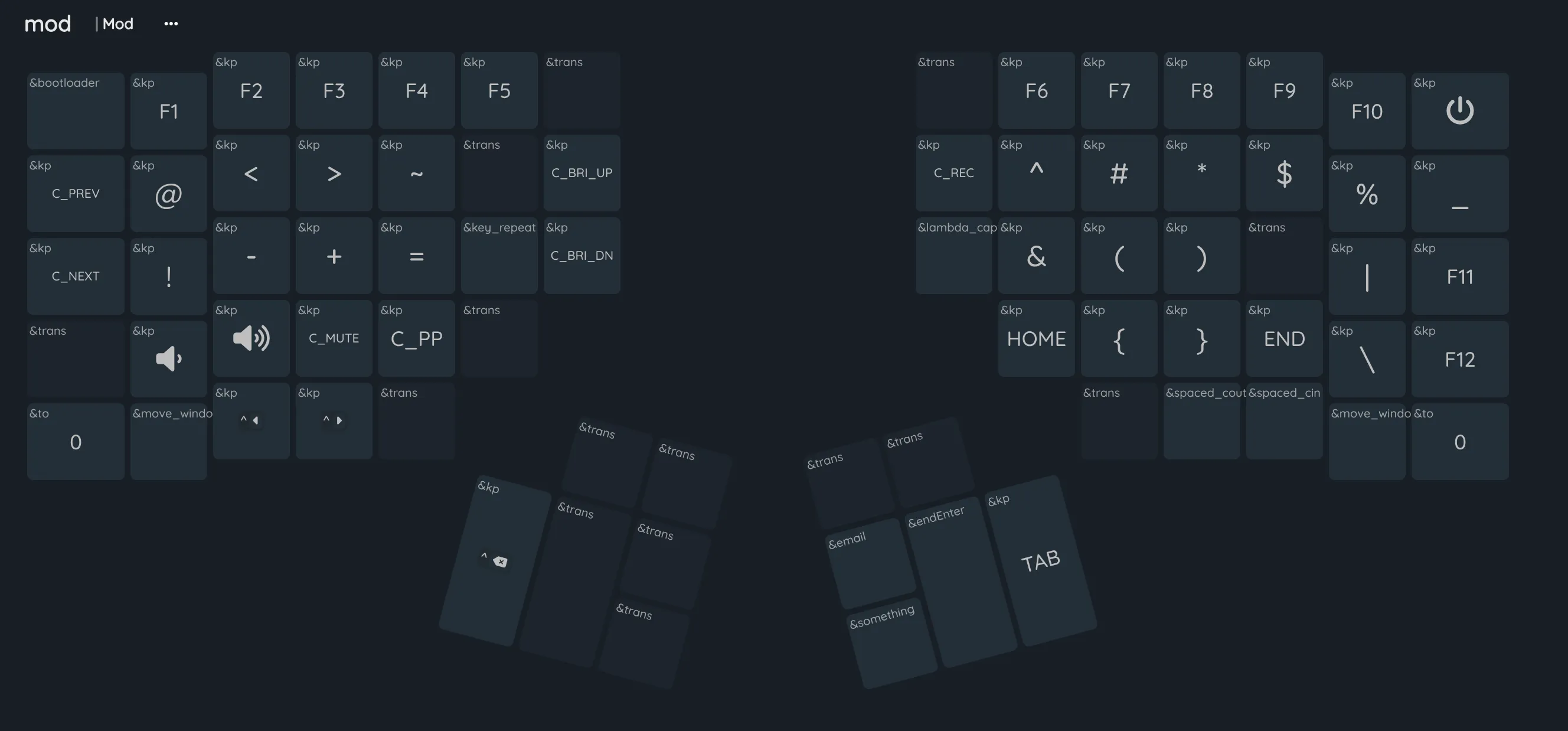 Mod layer: function keys, symbols, media, and brackets